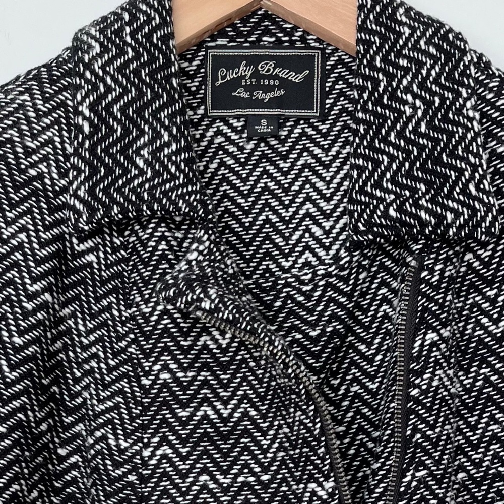 Lucky Brand Black Herringbone Tweed Moto Sweater Jacket - Picture 8 of 8